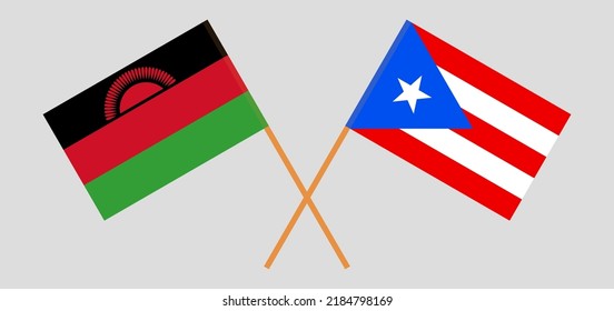 Crossed flags of Malawi and Puerto Rico. Official colors. Correct proportion. Vector illustration
