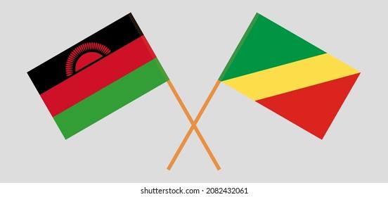 Crossed flags of Malawi and Republic of the Congo. Official colors. Correct proportion