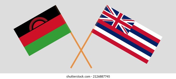 Crossed flags of Malawi and The State Of Hawaii. Official colors. Correct proportion. Vector illustration
