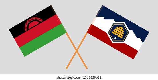 Banderas cruzadas de Malawi y el estado de Utah. Colores oficiales. Proporción correcta. Ilustración del vector
