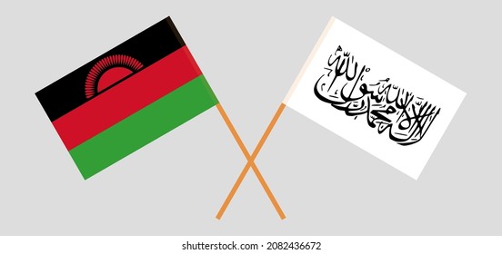 Crossed flags of Malawi and Taliban. Official colors. Correct proportion