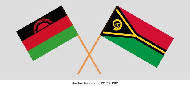 Crossed flags of Malawi and Vanuatu. Official colors. Correct proportion. Vector illustration
