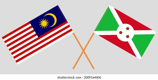 Crossed flags of Malaysia and Burundi. Official colors. Correct proportion