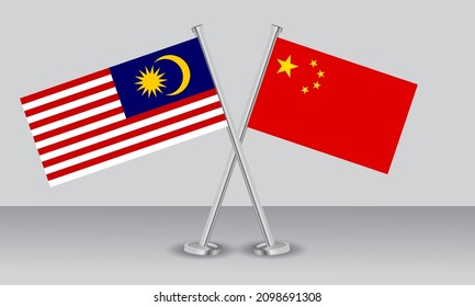 Crossed flags of Malaysia and China. Official colors. Correct proportion. Banner design