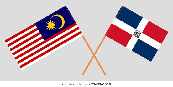 Crossed flags of Malaysia and Dominican Republic. Official colors. Correct proportion. Vector illustration
