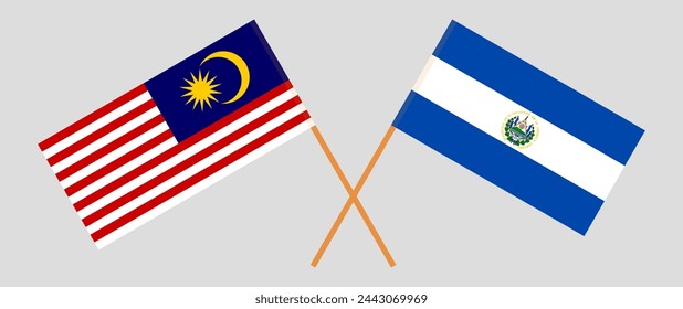 Crossed flags of Malaysia and El Salvador. Official colors. Correct proportion. Vector illustration
