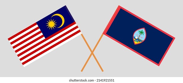 Crossed flags of Malaysia and Guam. Official colors. Correct proportion. Vector illustration
