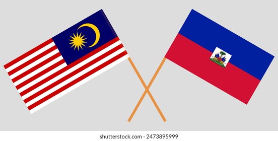 Crossed flags of Malaysia and Haiti. Official colors. Correct proportion. Vector illustration
