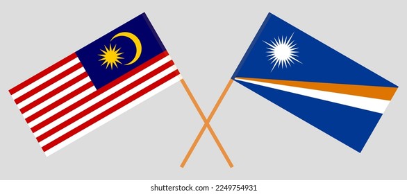 Banderas cruzadas de Malasia e Islas Marshall. Colores oficiales. Proporción correcta. Ilustración del vector

