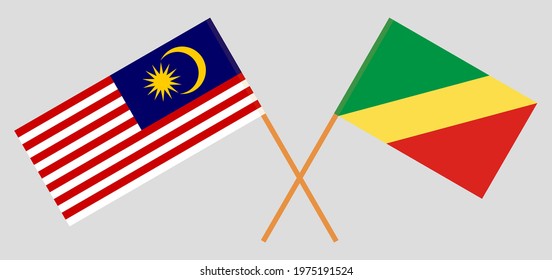 Crossed flags of Malaysia and Republic of the Congo. Official colors. Correct proportion