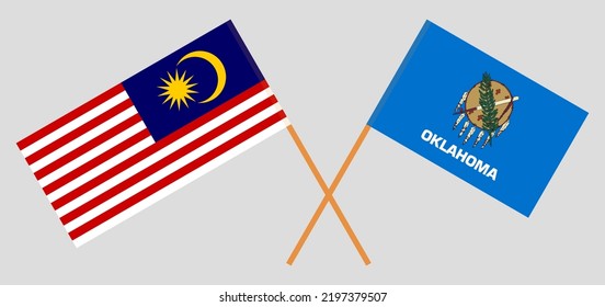 Crossed flags of Malaysia and The State of Oklahoma. Official colors. Correct proportion. Vector illustration
