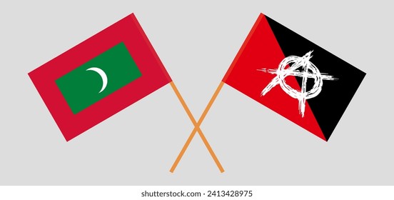 Crossed flags of Maldives and anarchy. Official colors. Correct proportion. Vector illustration
