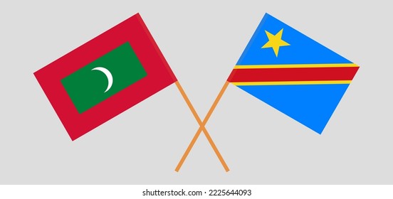 Crossed flags of Maldives and Democratic Republic of the Congo. Official colors. Correct proportion. Vector illustration
