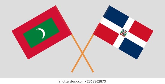 Crossed flags of Maldives and Dominican Republic. Official colors. Correct proportion. Vector illustration
