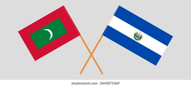 Crossed flags of Maldives and El Salvador. Official colors. Correct proportion. Vector illustration
