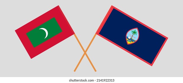 Crossed flags of Maldives and Guam. Official colors. Correct proportion. Vector illustration
