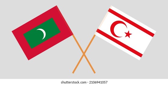 Crossed flags of Maldives and Northern Cyprus. Official colors. Correct proportion