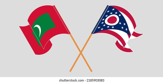Crossed flags of Maldives and the State of Ohio. Official colors. Correct proportion. Vector illustration
