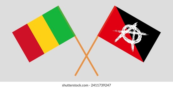 Crossed flags of Mali and anarchy. Official colors. Correct proportion. Vector illustration
