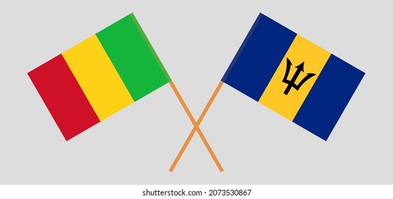 Crossed flags of Mali and Barbados. Official colors. Correct proportion. Vector illustration