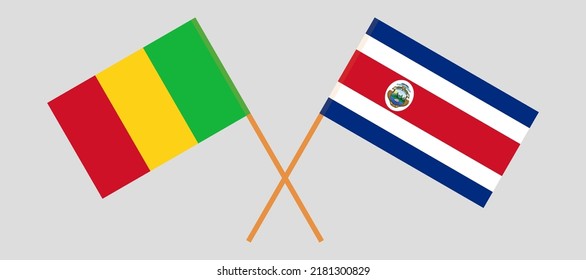 Crossed flags of Mali and Costa Rica. Official colors. Correct proportion. Vector illustration
