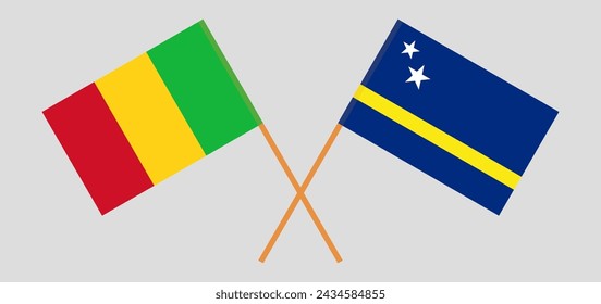 Banderas cruzadas de Mali y País de Curazao. Colores oficiales. Proporción correcta. Ilustración de vector
