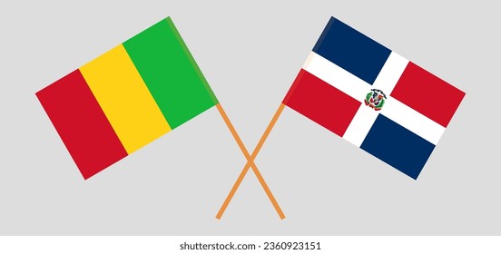 Crossed flags of Mali and Dominican Republic. Official colors. Correct proportion. Vector illustration
