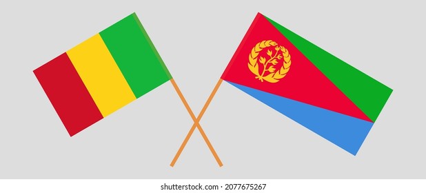 Crossed flags of Mali and Eritrea. Official colors. Correct proportion