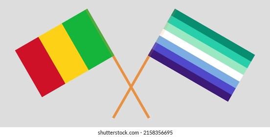 Crossed flags of Mali and gay men pride. Official colors. Correct proportion. Vector illustration
