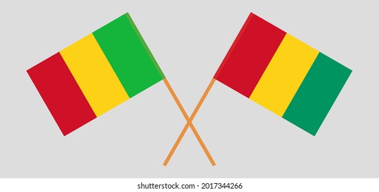 Banderas cruzadas de Mali y Guinea. Colores oficiales. Proporción correcta