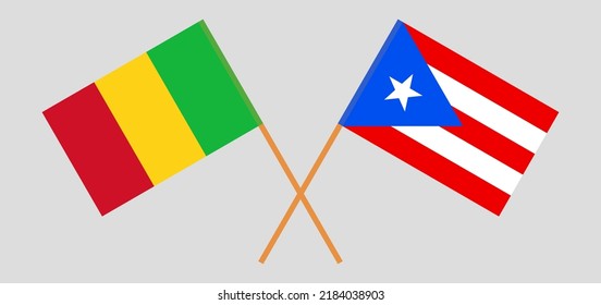 Crossed flags of Mali and Puerto Rico. Official colors. Correct proportion. Vector illustration
