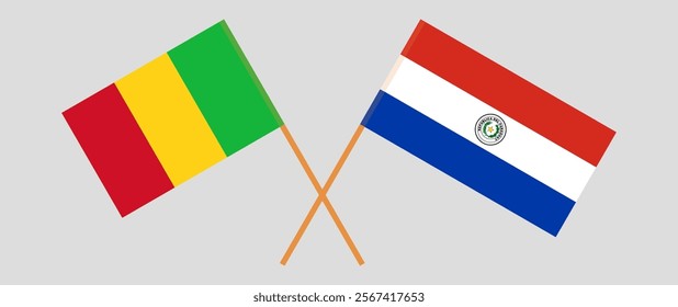 Crossed flags of Mali and Republic of Paraguay. Official colors. Correct proportion. Vector illustration.
