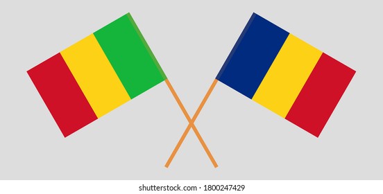Crossed flags of Mali and Romania