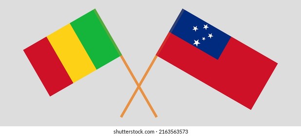 Banderas cruzadas de Mali y Samoa. Colores oficiales. Proporción correcta. Ilustración del vector
