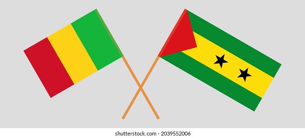 Crossed flags of Mali and Sao Tome and Principe. Official colors. Correct proportion