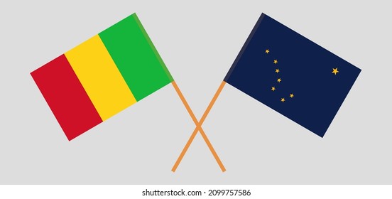 Crossed flags of Mali and the State of Alaska. Official colors. Correct proportion. Vector illustration
