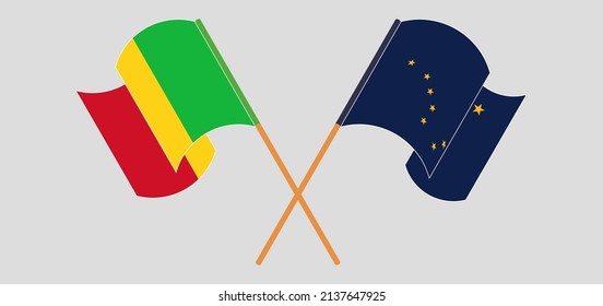 Crossed flags of Mali and the State of Alaska. Official colors. Correct proportion. Vector illustration
