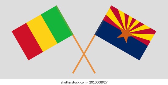 Crossed flags of Mali and the State of Arizona. Official colors. Correct proportion