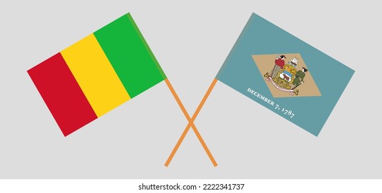 Crossed flags of Mali and The State of Delaware. Official colors. Correct proportion. Vector illustration

