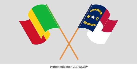 Crossed flags of Mali and The State of North Carolina. Official colors. Correct proportion. Vector illustration
