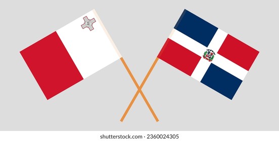 Crossed flags of Malta and Dominican Republic. Official colors. Correct proportion. Vector illustration
