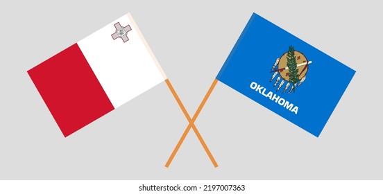 Crossed flags of Malta and The State of Oklahoma. Official colors. Correct proportion. Vector illustration
