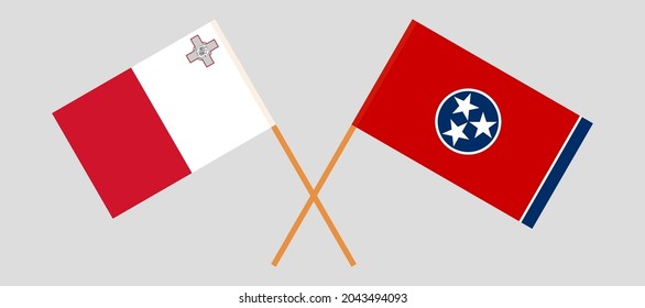 Crossed flags of Malta and the State of Tennessee. Official colors. Correct proportion