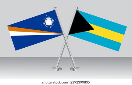 Crossed flags of Marshall Islands and Bahamas. Official colors. Correct proportion. Banner design