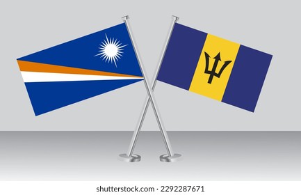 Crossed flags of Marshall Islands and Barbados. Official colors. Correct proportion. Banner design