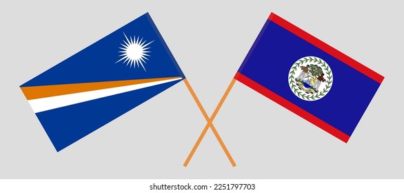 Crossed flags of Marshall Islands and Belize. Official colors. Correct proportion. Vector illustration
