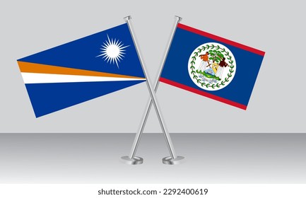 Crossed flags of Marshall Islands and Belize. Official colors. Correct proportion. Banner design