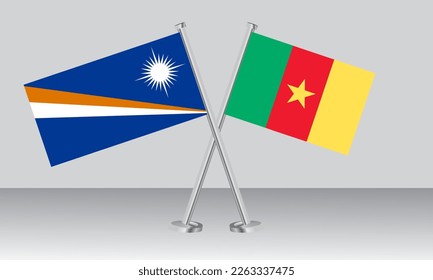 Crossed flags of Marshall Islands and Cameroon. Official colors. Correct proportion. Banner design
