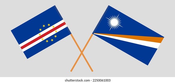 Crossed flags of Marshall Islands and Cape Verde. Official colors. Correct proportion. Vector illustration
