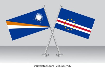 Crossed flags of Marshall Islands and CAPE VERDE. Official colors. Correct proportion. Banner design
